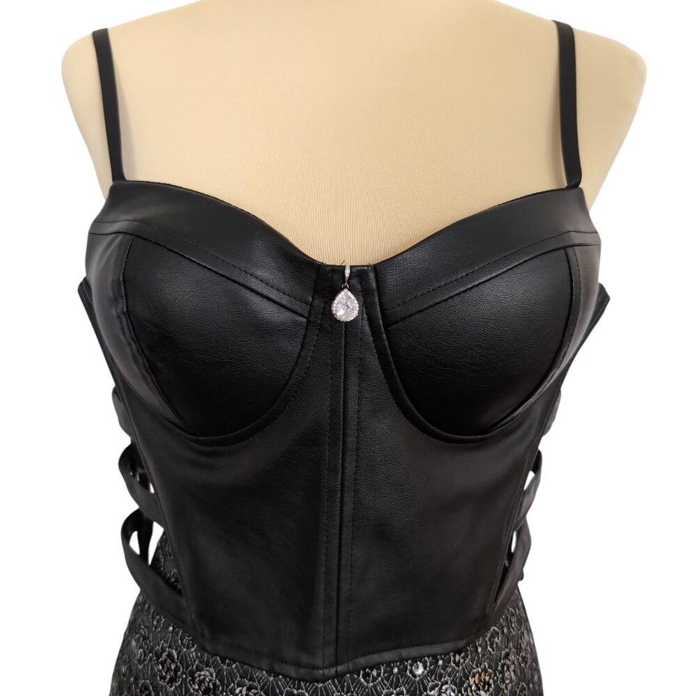 Faux Leather Crop Tank Top Spaghetti Strap Top Size Large NWT